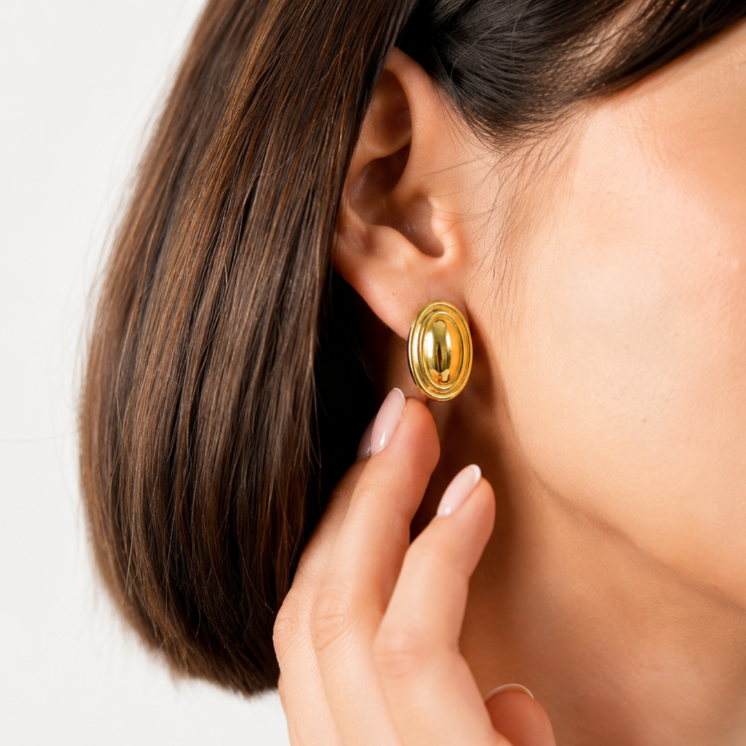 Gold Layered Oval Stud Earrings