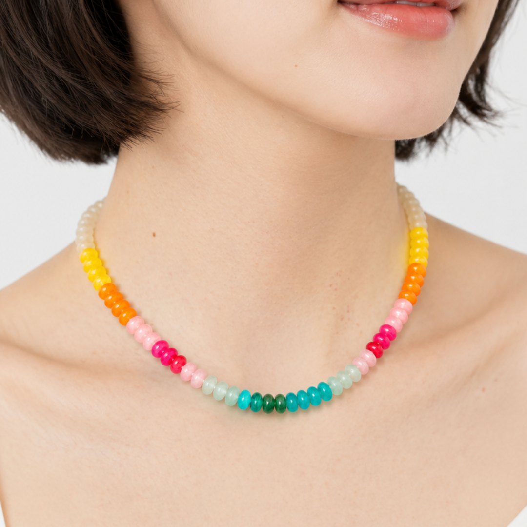 Rainbow Ombré Gemstone Beaded Necklace