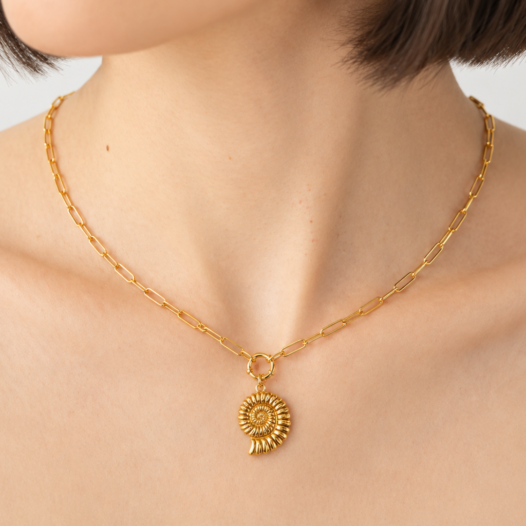 Gold Nautilus Shell Charm Necklace