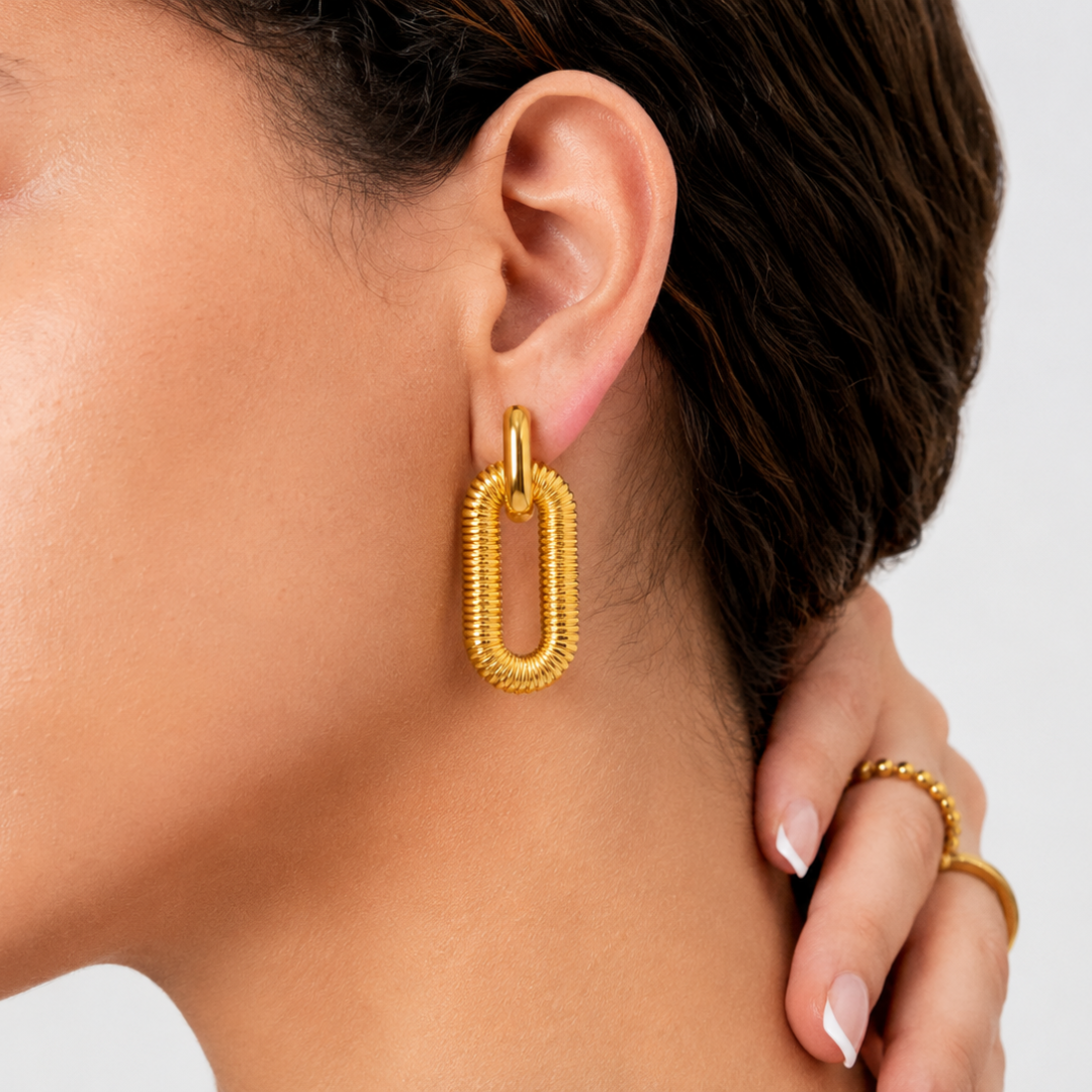 Gold Textured Oval Hoop Earrings