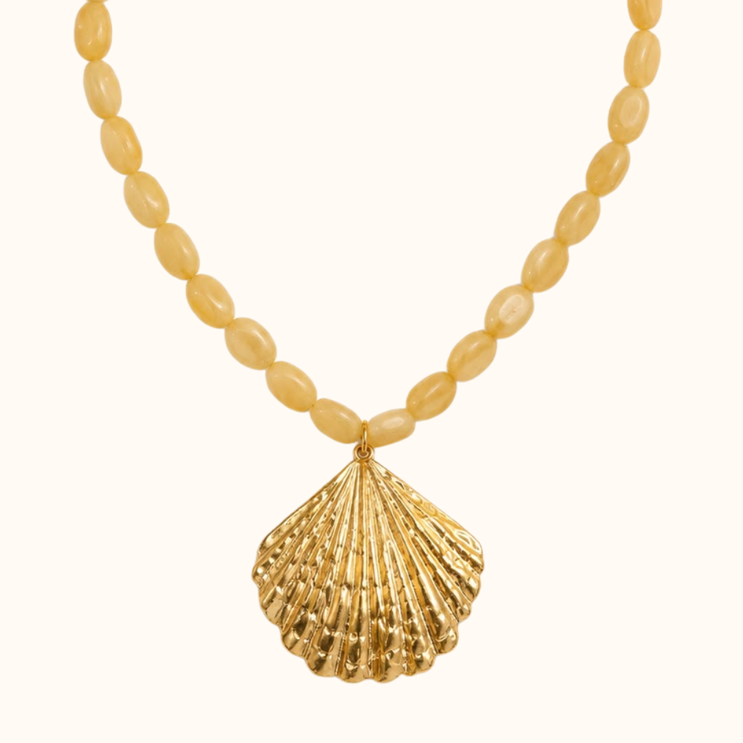 Amber Beaded Shell Pendant Necklace