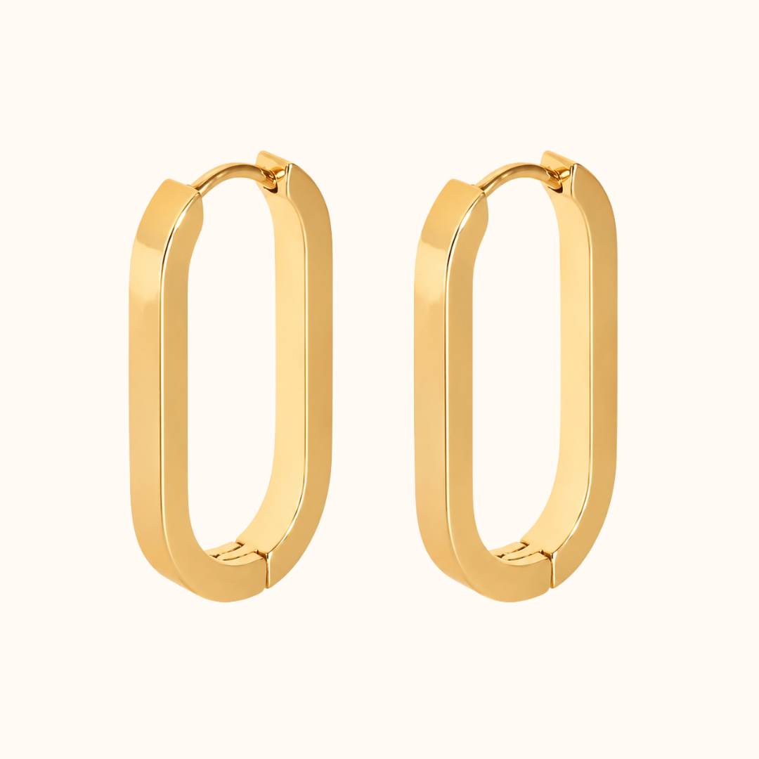 Gold Flat Rectangular Hoop Earrings