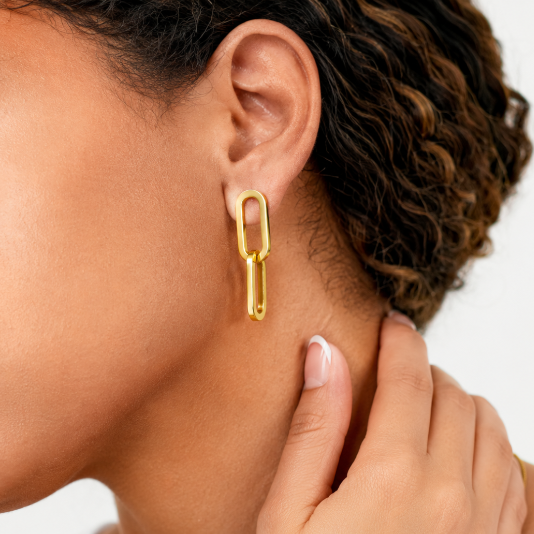 Gold Linked Chain Hoop Earrings