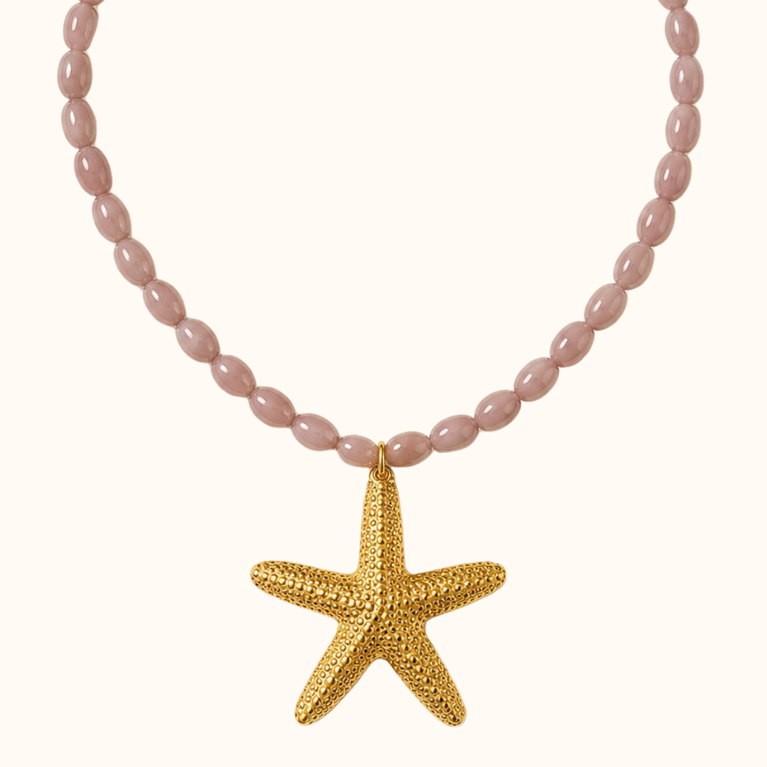 Rose Quartz Beaded Starfish Pendant Necklace