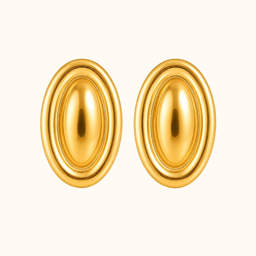 Gold Layered Oval Stud Earrings