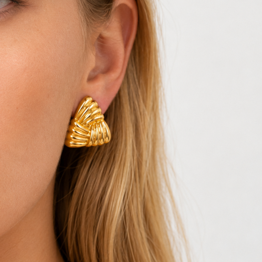 Gold Ridged Shield Earrings