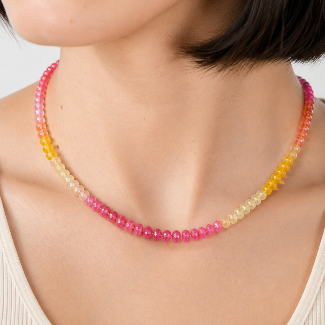 Faceted Sunset Ombré Beaded Necklace