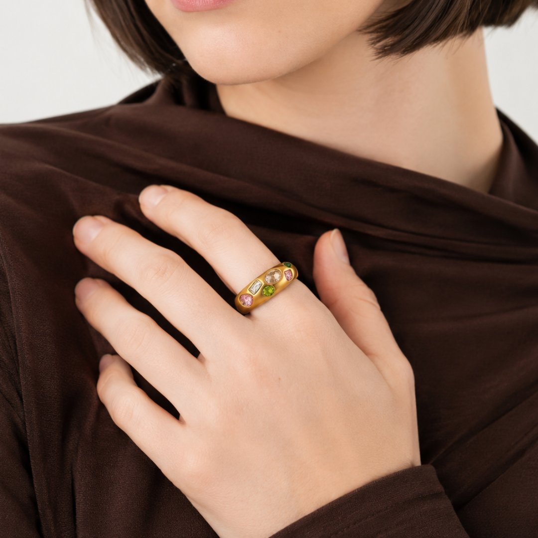 Gold Multicolor Gemstone Ring