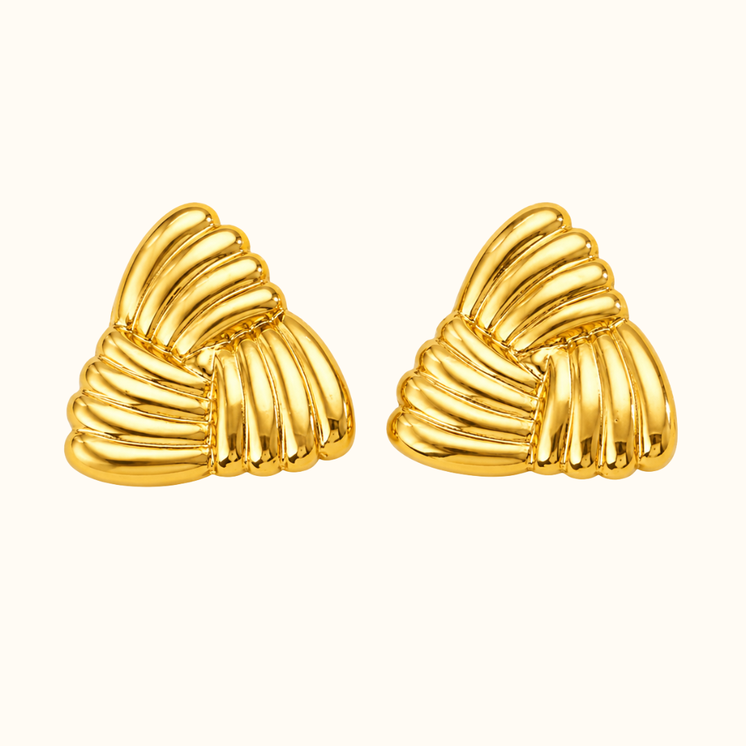 Gold Ridged Shield Earrings