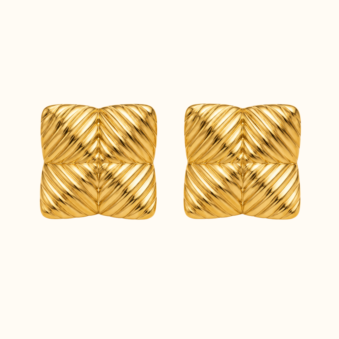 Gold Quilted Square Earrings