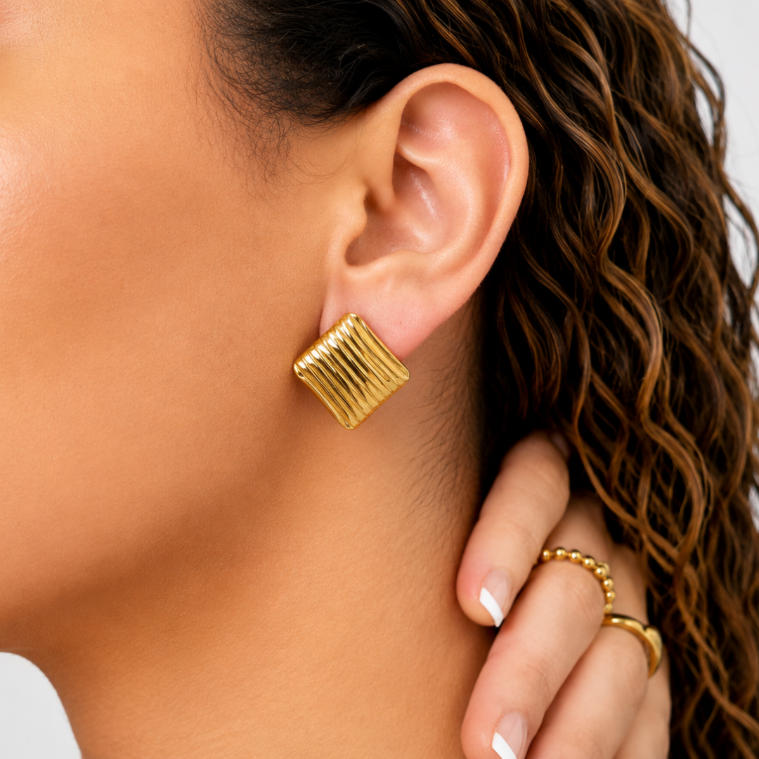 Ribbed Square Studs